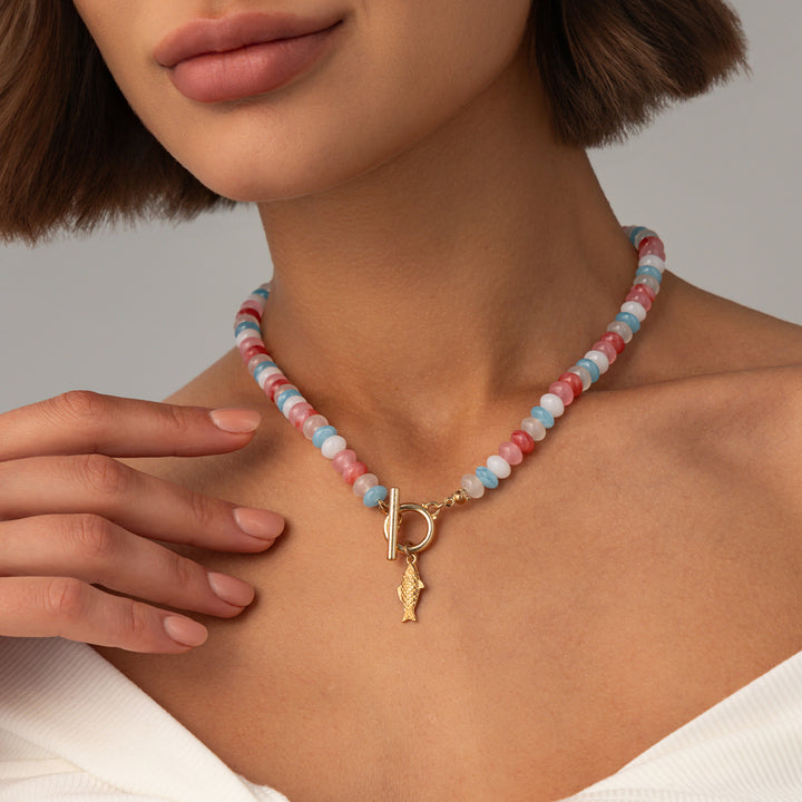 Colorful Beaded Fish Pendant Necklace