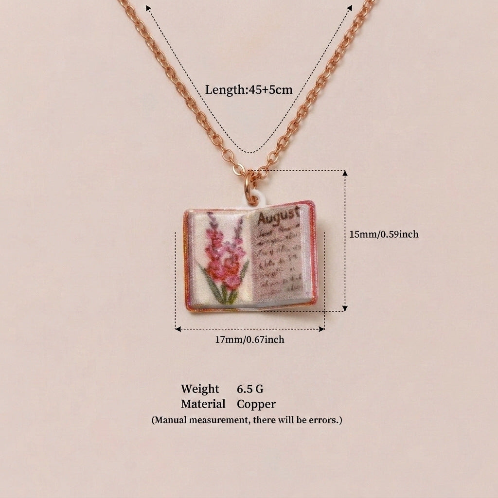 Birth Month Flower Book Necklace