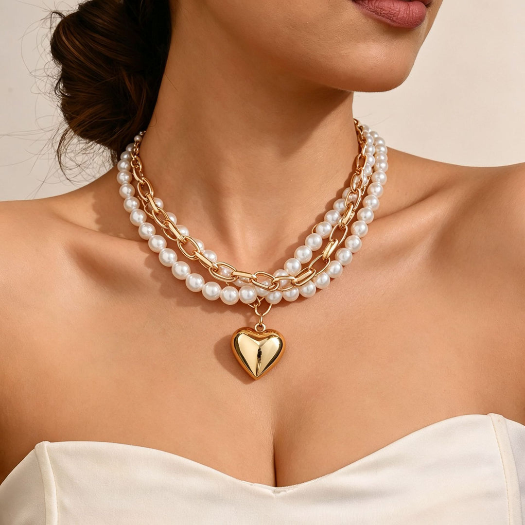 Layered Pearl Charm Necklace Set