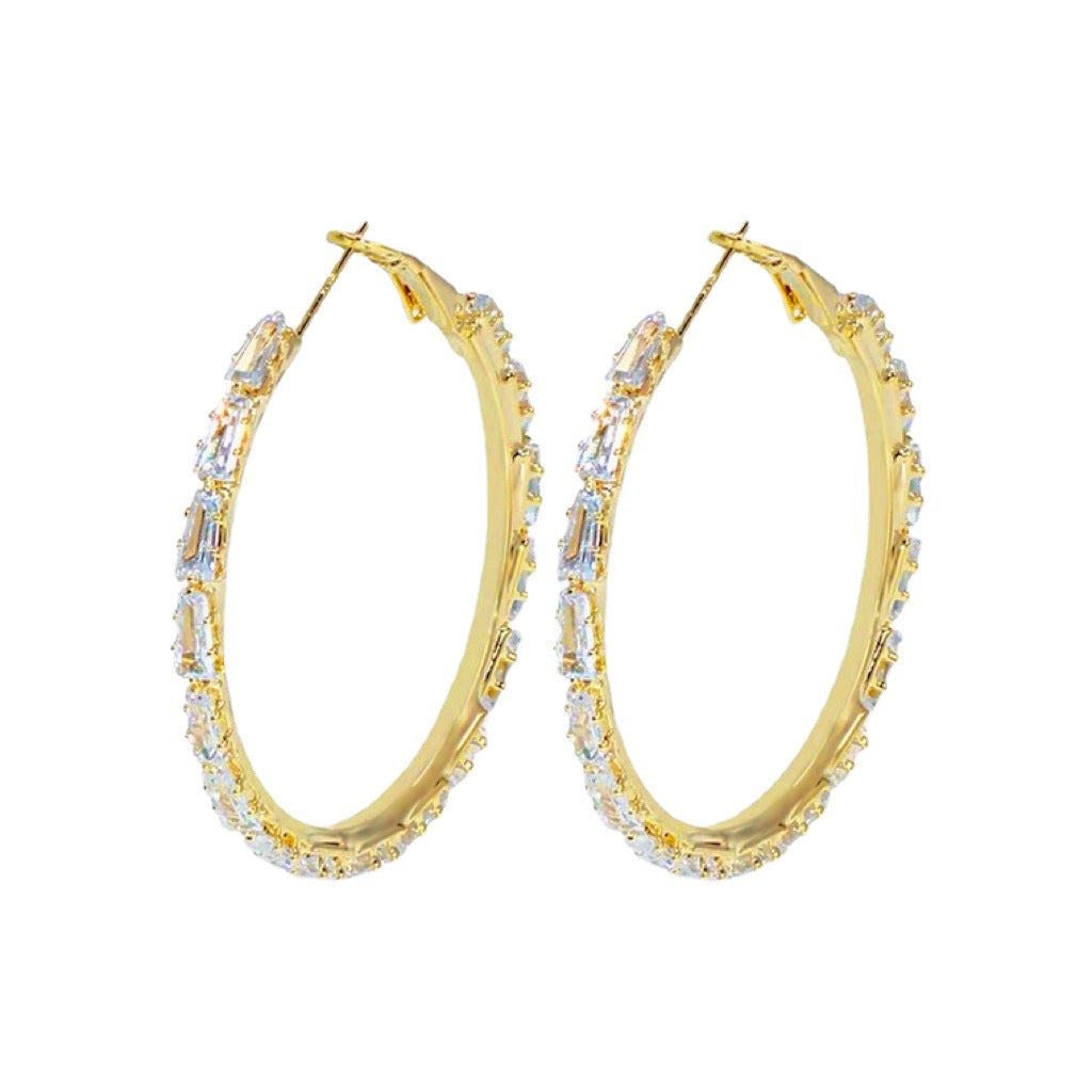 Gold &amp; Silver Crystal Pave Hoop Earrings