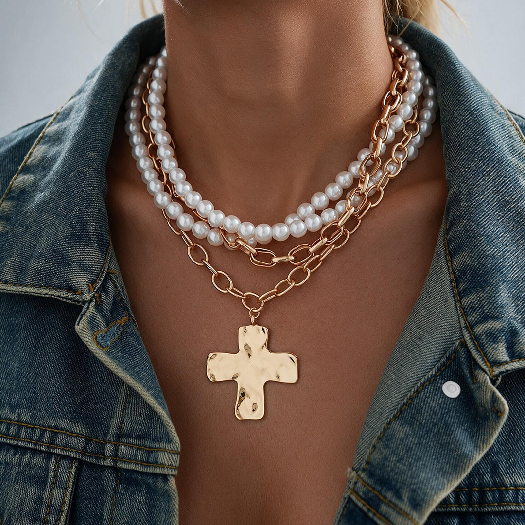 Layered Pearl Charm Necklace Set