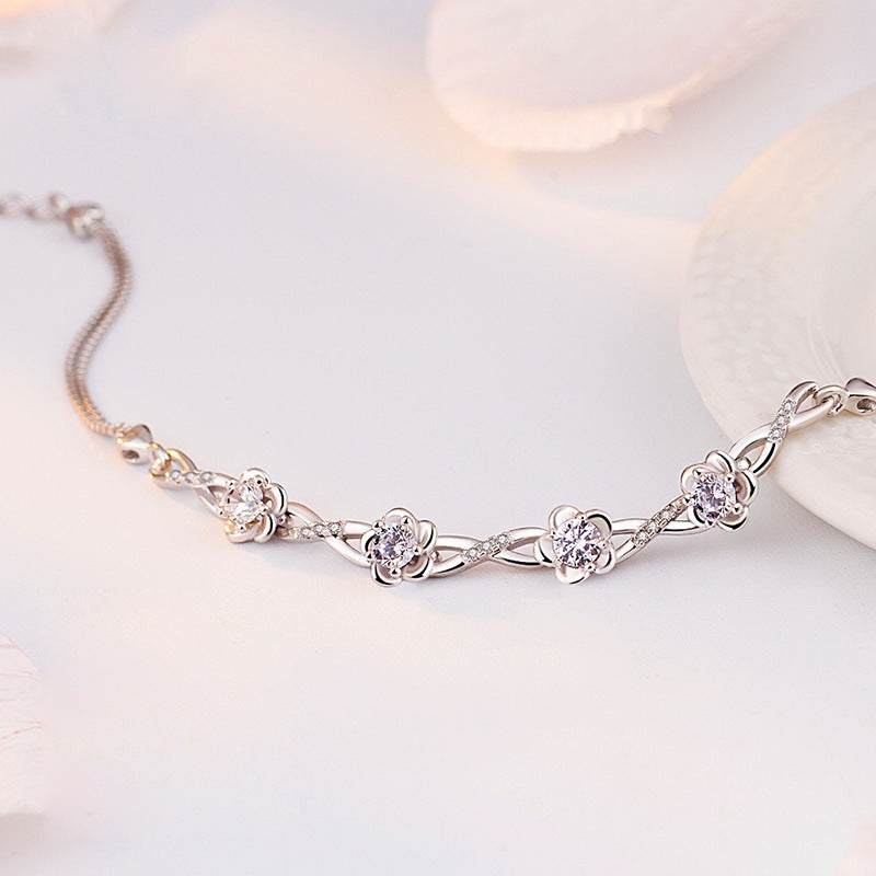 Silver Floral Crystal Bracelet