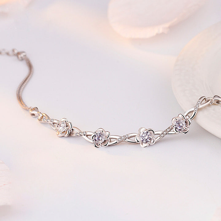 Silver Floral Crystal Bracelet