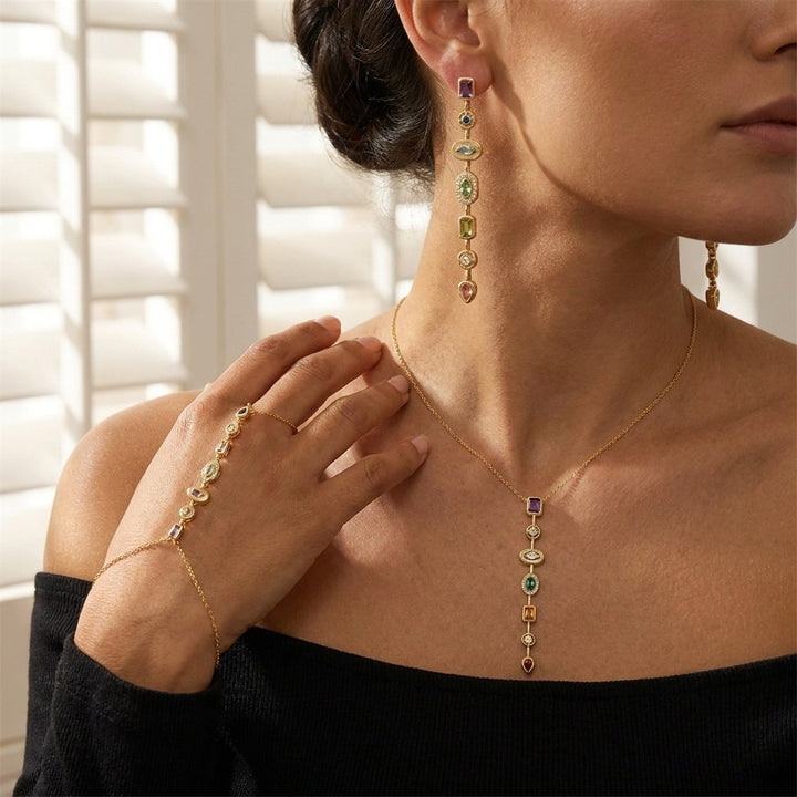 Multicolor Gemstone Vertical Drop Jewelry Set