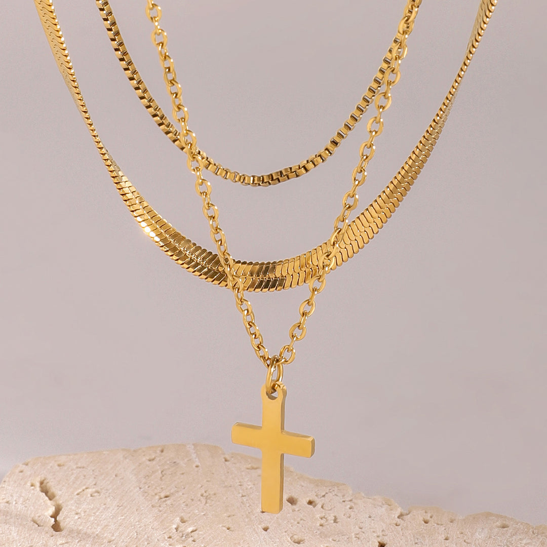 Layered Gold Cross Necklace