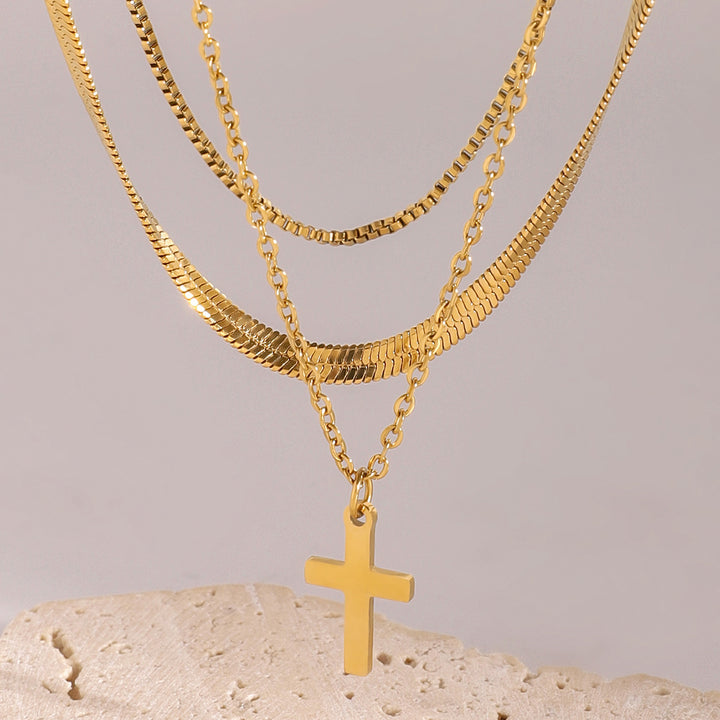 Layered Gold Cross Necklace