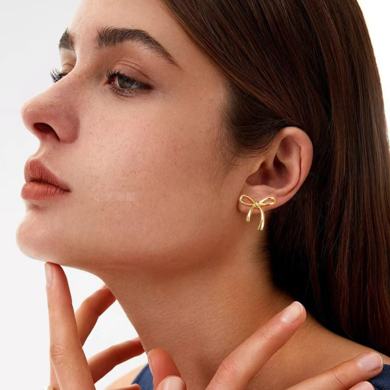 Gold Ribbon Bow Earrings