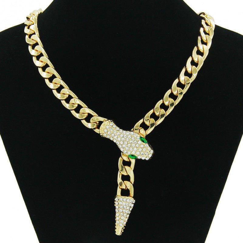 Crystal Snake Pendant Chain Necklace