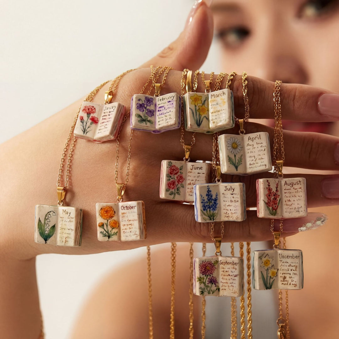 Birth Month Flower Book Necklace