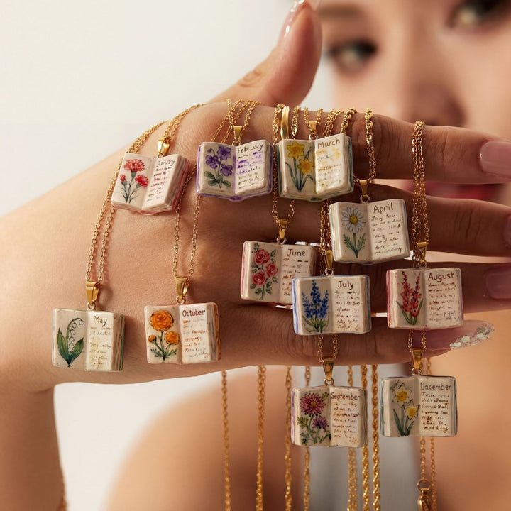 Birth Month Flower Book Necklace