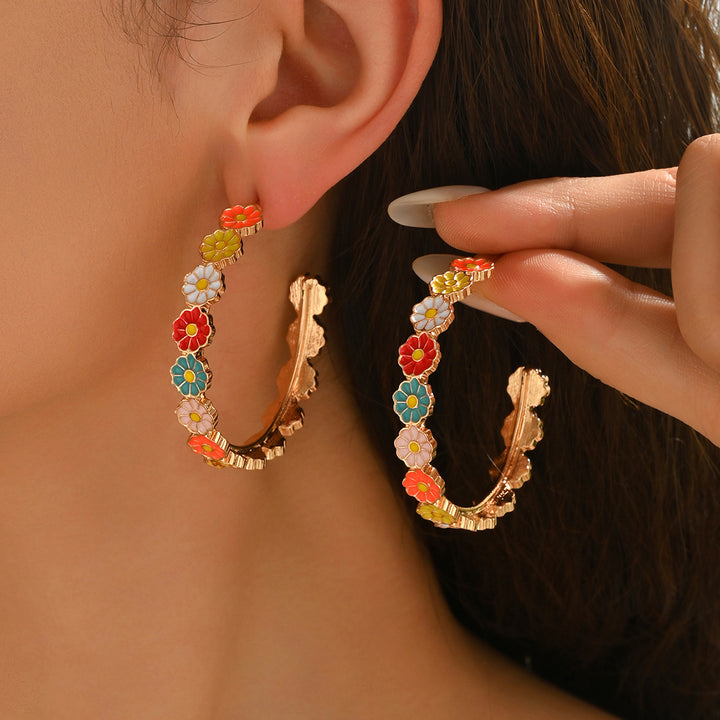 Colorful Floral Hoop Earrings