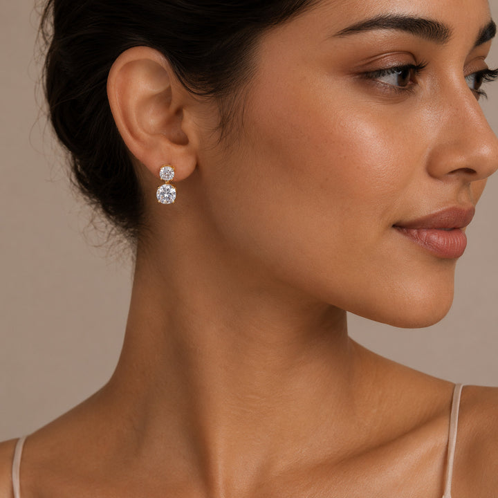 Double Zircon Drop Earrings