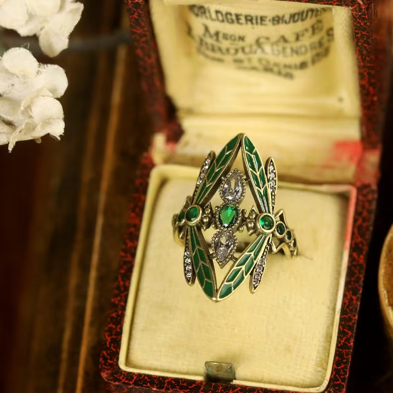 Emerald Dragonfly Vintage Ring