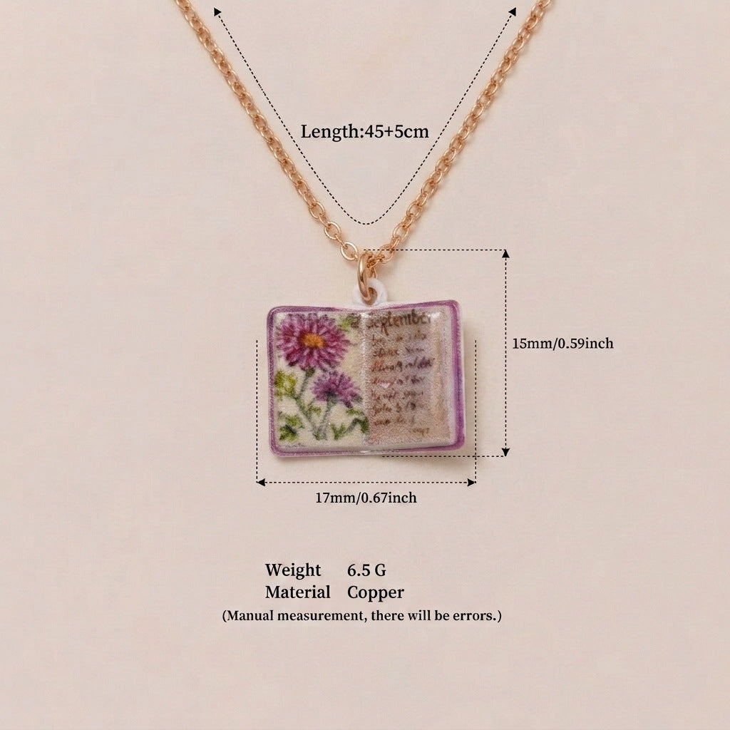 Birth Month Flower Book Necklace