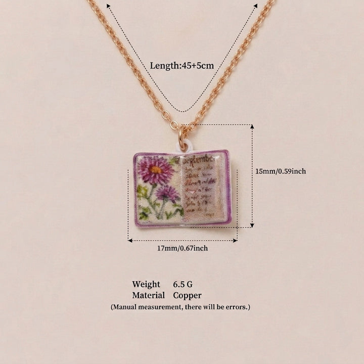 Birth Month Flower Book Necklace