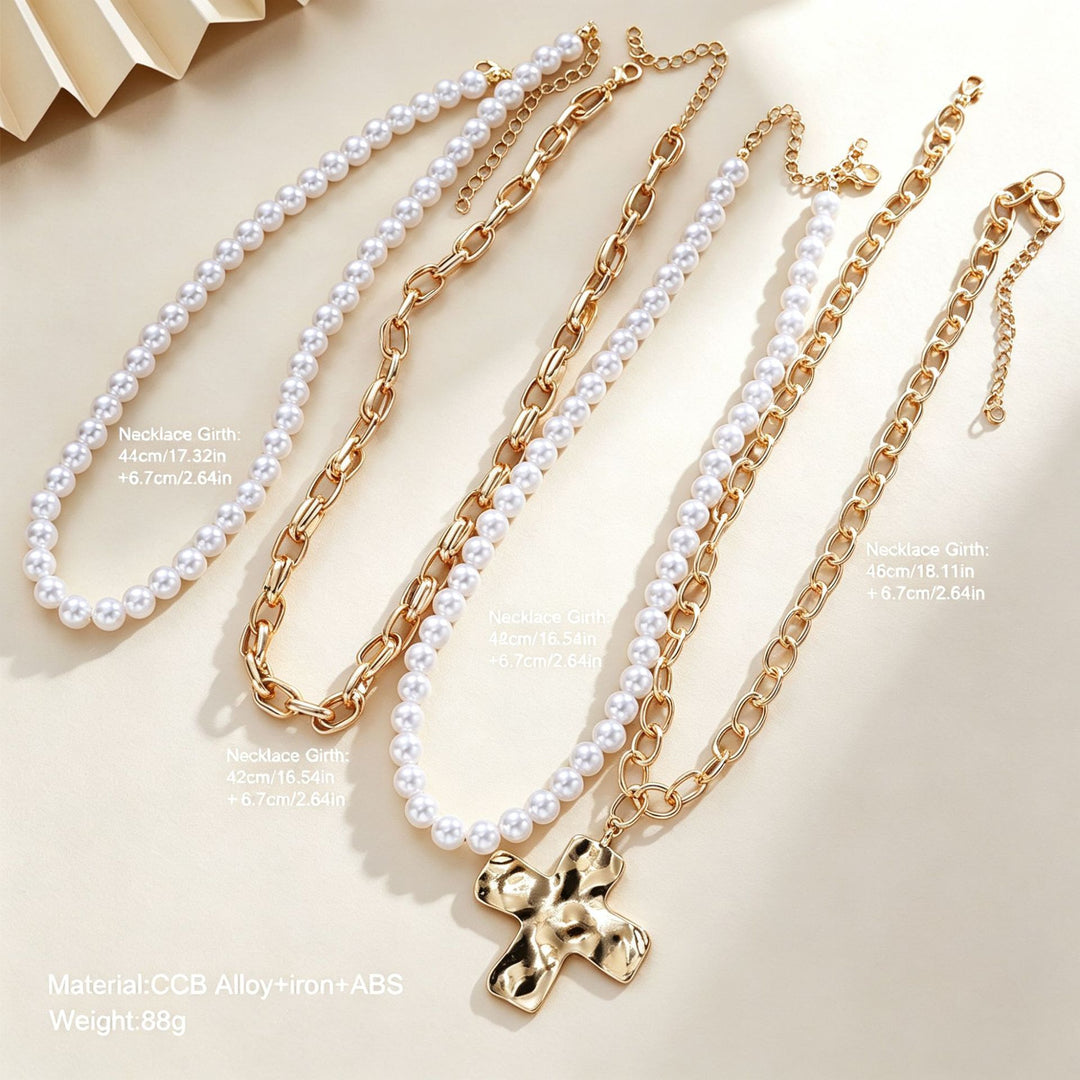 Layered Pearl Charm Necklace Set