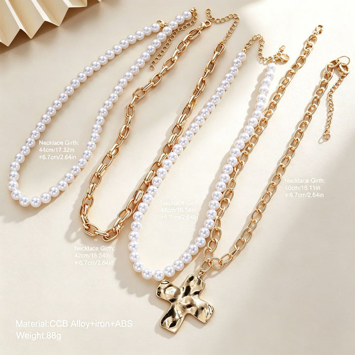 Layered Pearl Charm Necklace Set