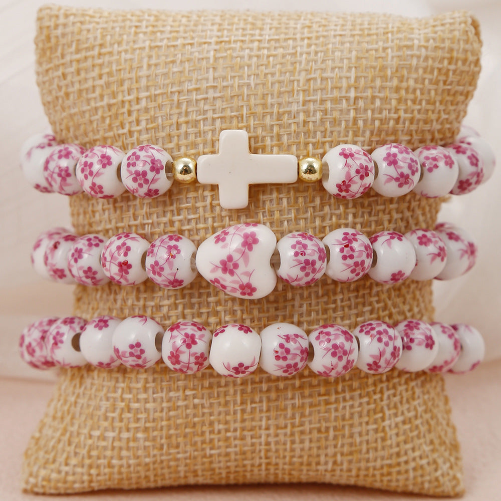 Blue &amp; White Porcelain Cross Bracelet