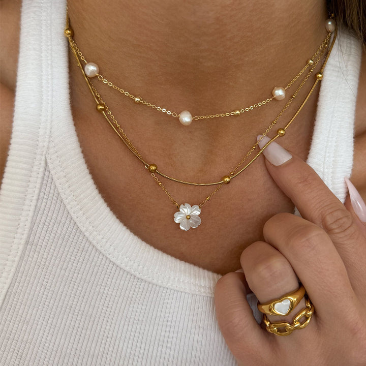 Vintage Pearl Heart Layered Necklace