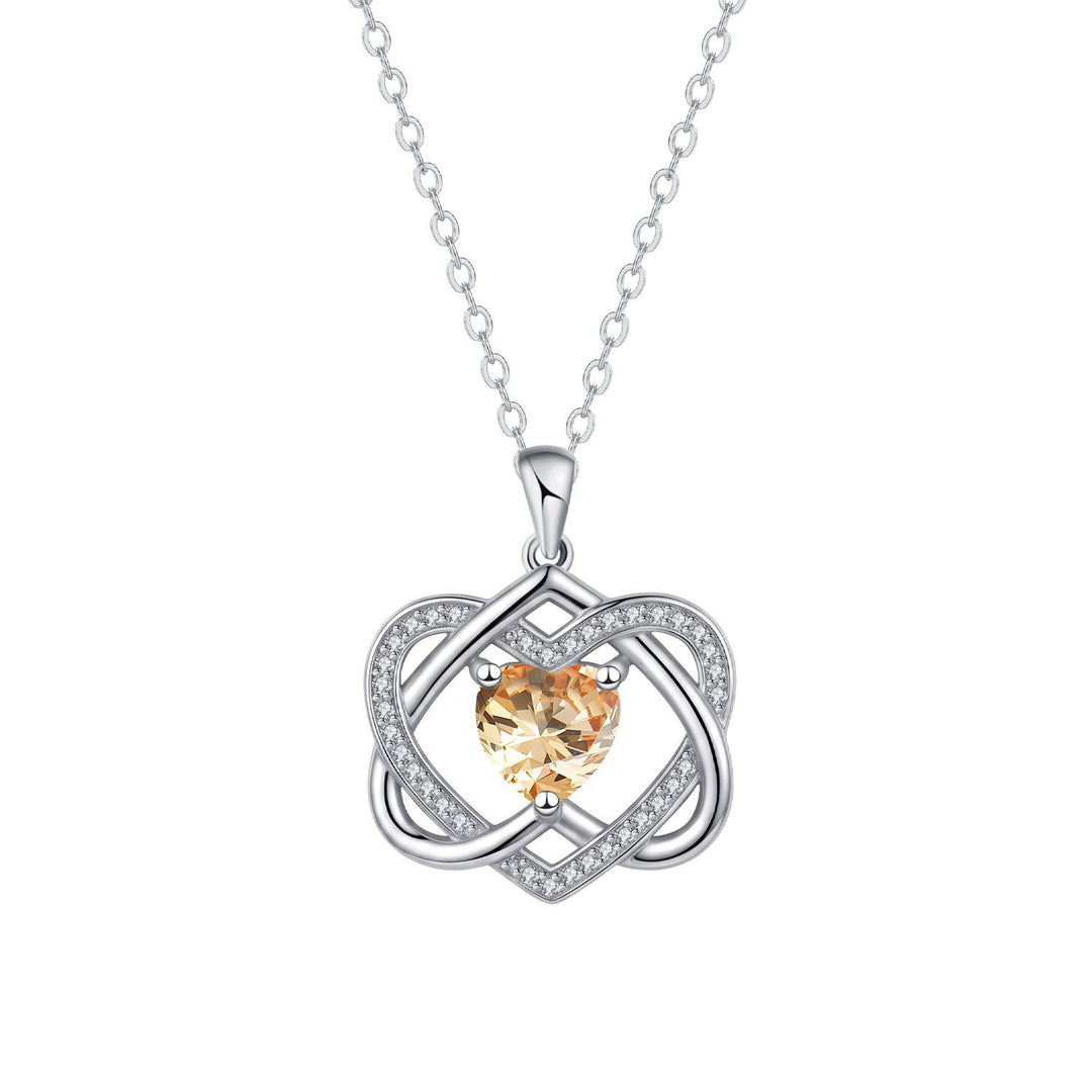 Double Heart Celtic Knot Birthstone Necklace