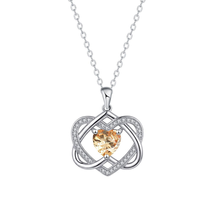 Double Heart Celtic Knot Birthstone Necklace