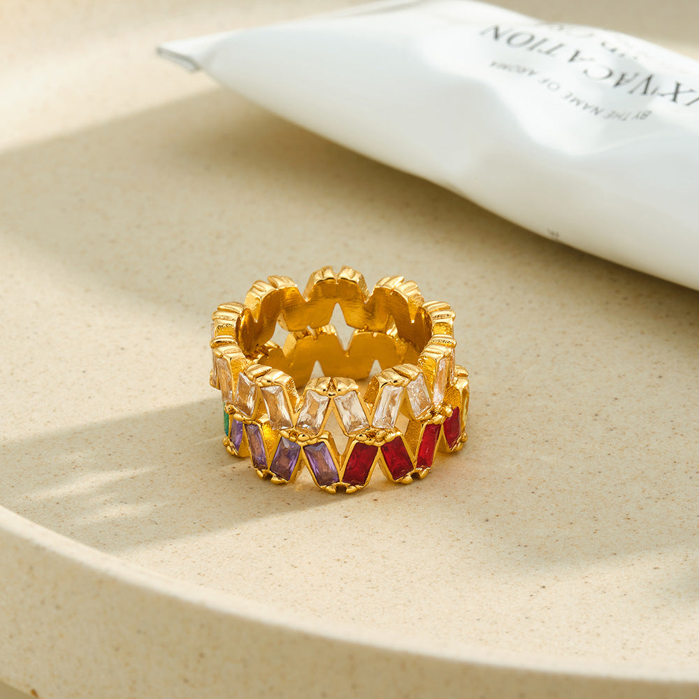 Multicolor Baguette CZ Ring