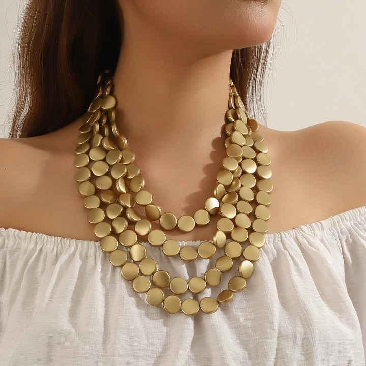 Golden Layered Disc Statement Necklace