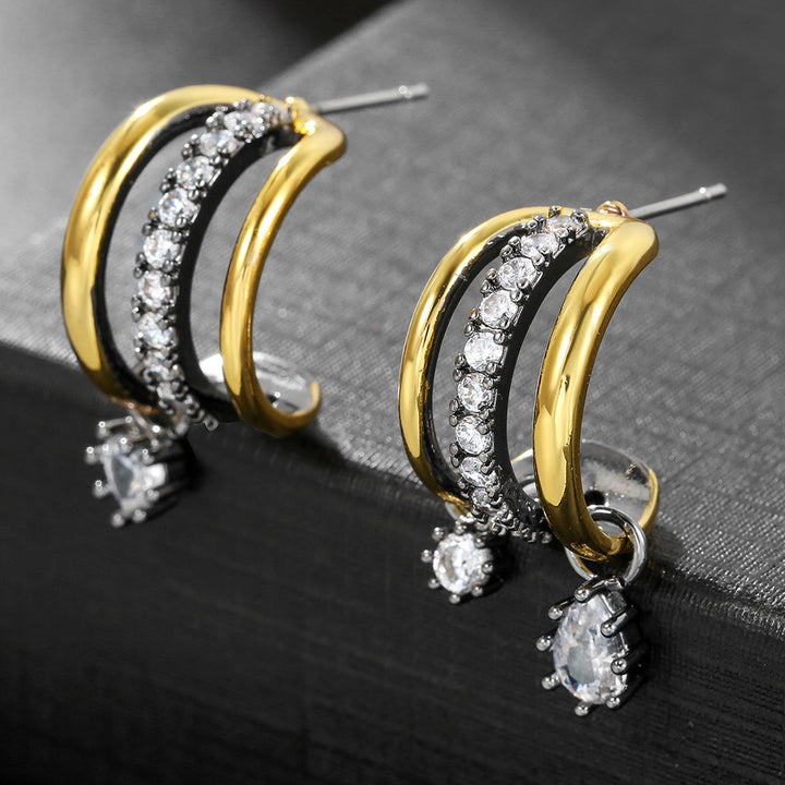 Gold &amp; Silver Crescent Drop Earrings