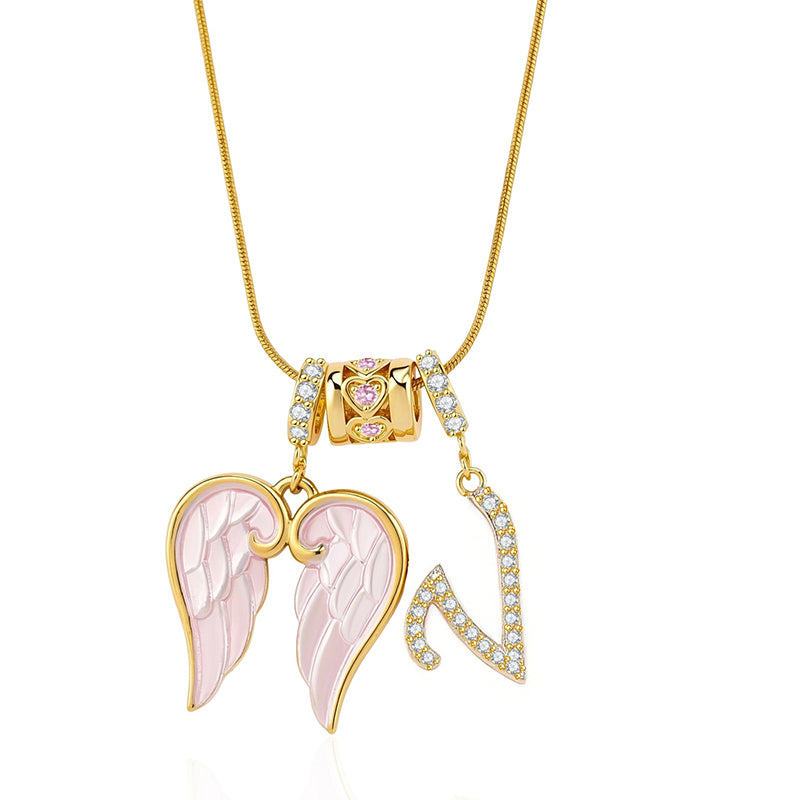 Angel Wings Initial Necklace
