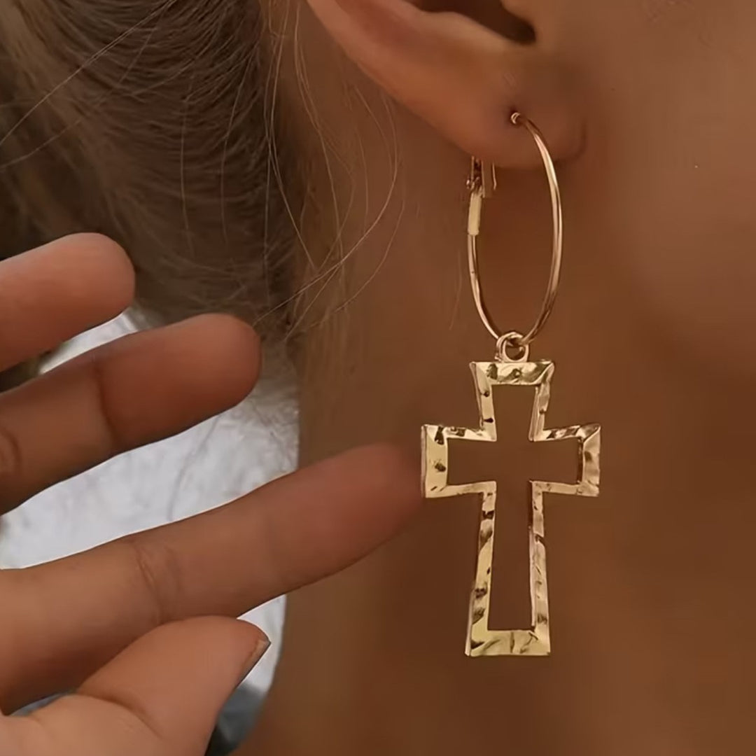Vintage Cross Hoop Earrings