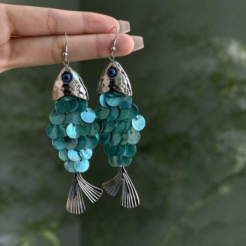 Fish Scale Tassel Drop Earrings