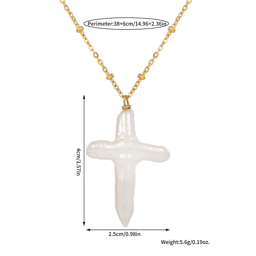 Baroque Pearl Cross Necklace
