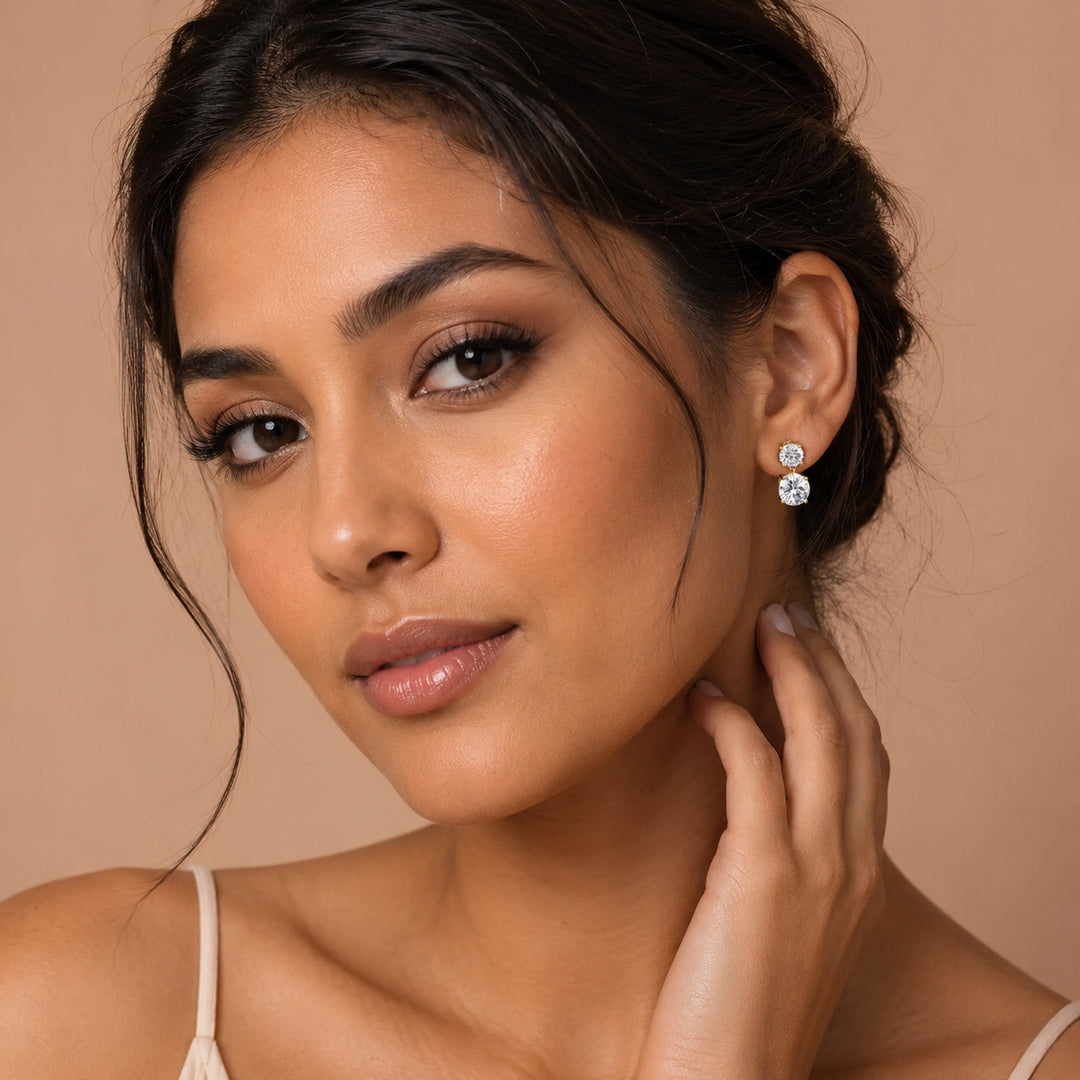 Double Zircon Drop Earrings