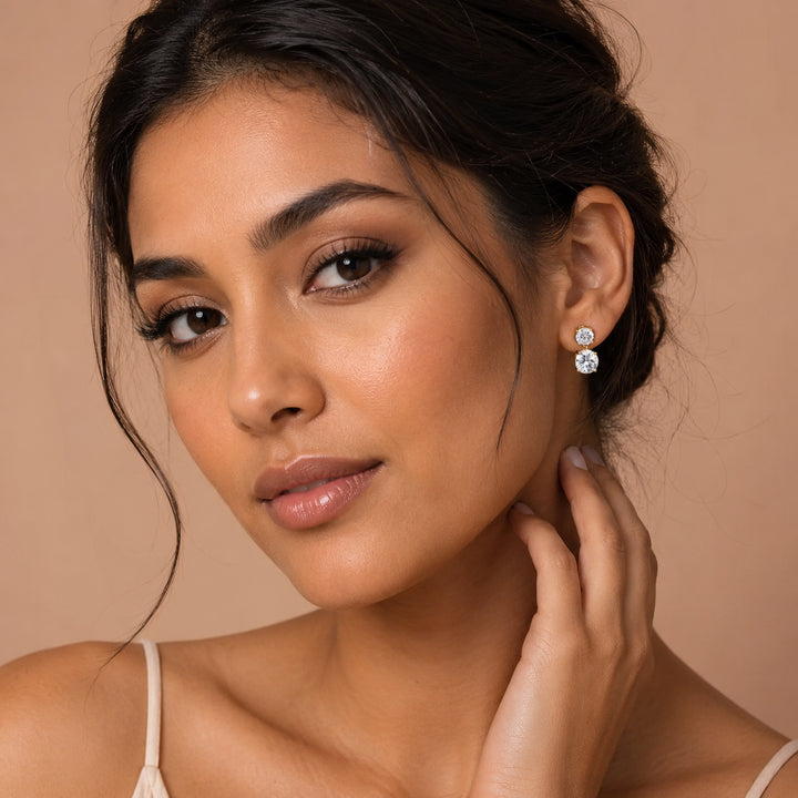 Double Zircon Drop Earrings