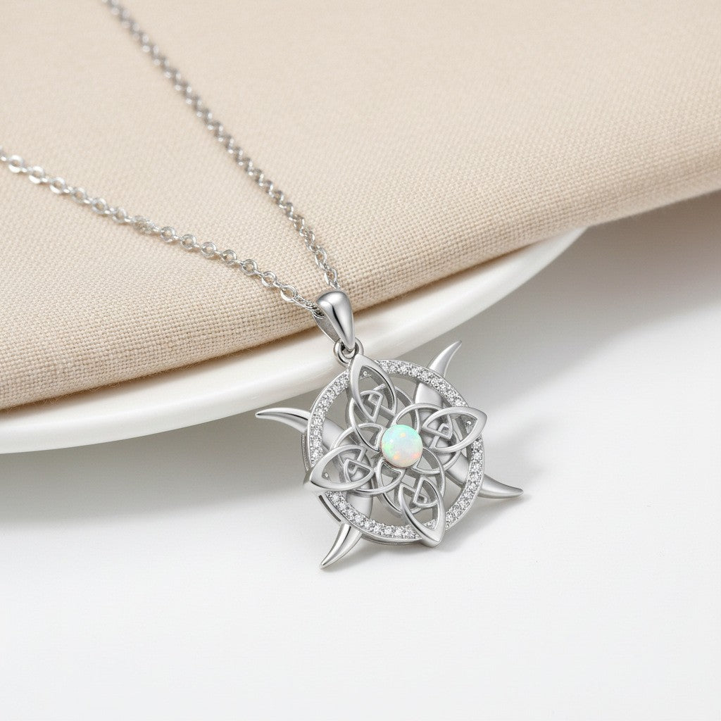 Celestial Celtic Opal Pendant Necklace