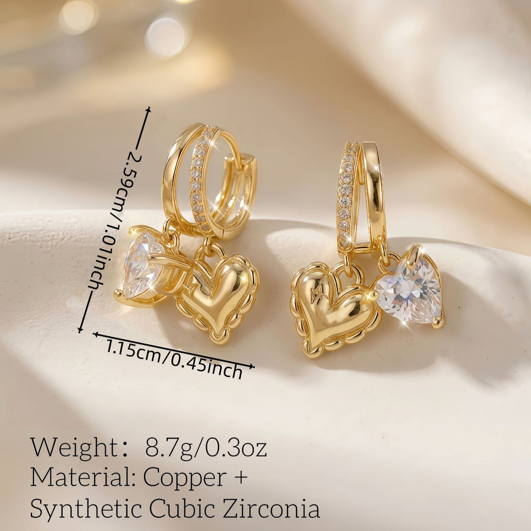 Double Heart Charm Hoop Earrings