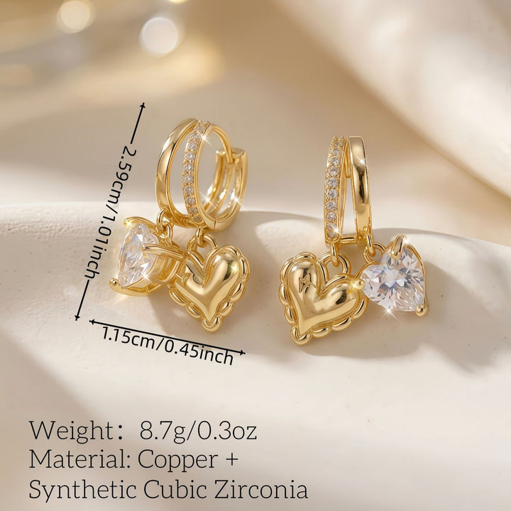 Double Heart Charm Hoop Earrings