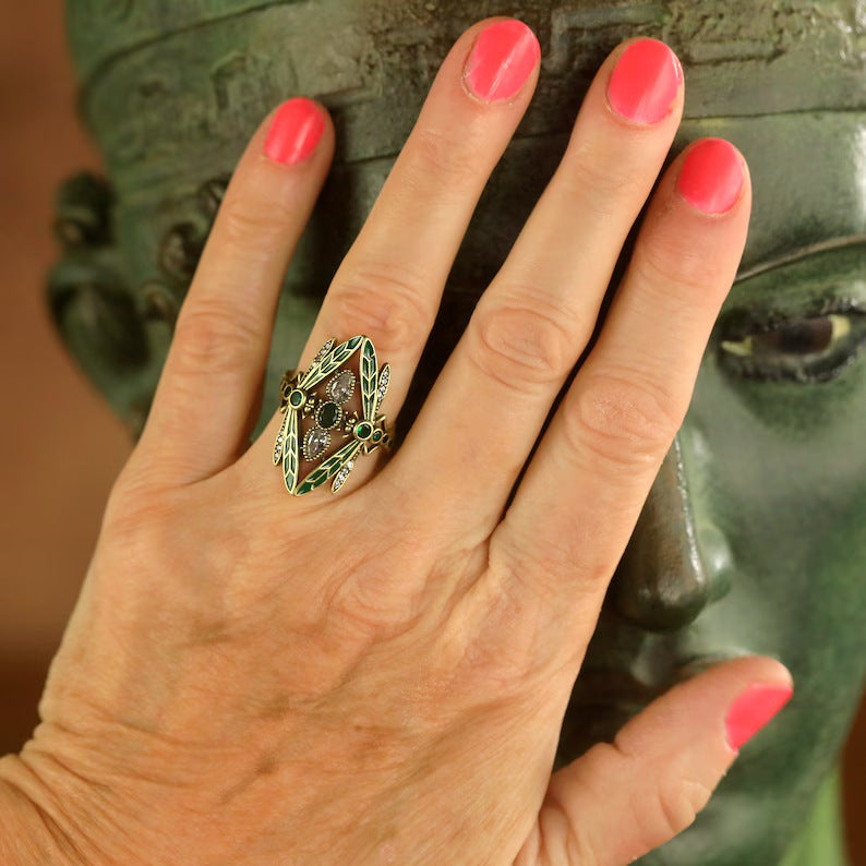 Emerald Dragonfly Vintage Ring