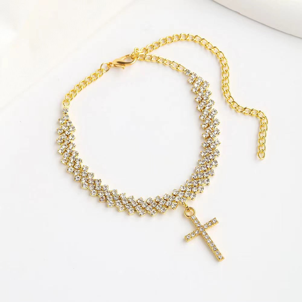 Sparkling Cross Charm Anklet