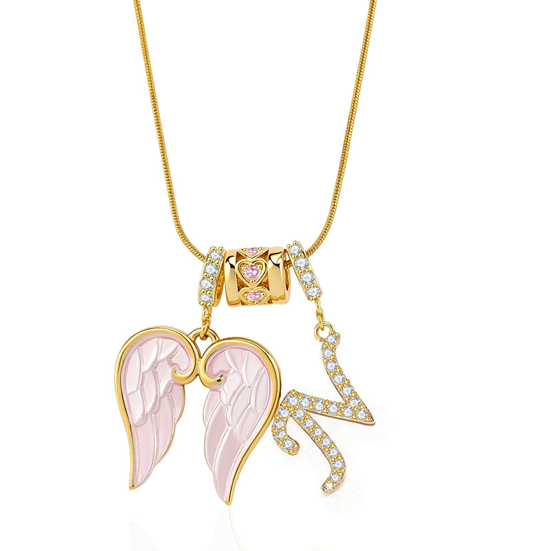 Angel Wings Initial Necklace