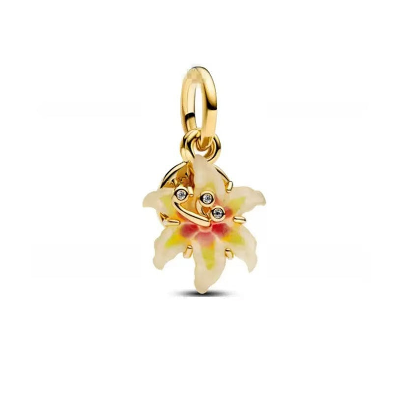 Gold Floral Zircon Pendant Necklace