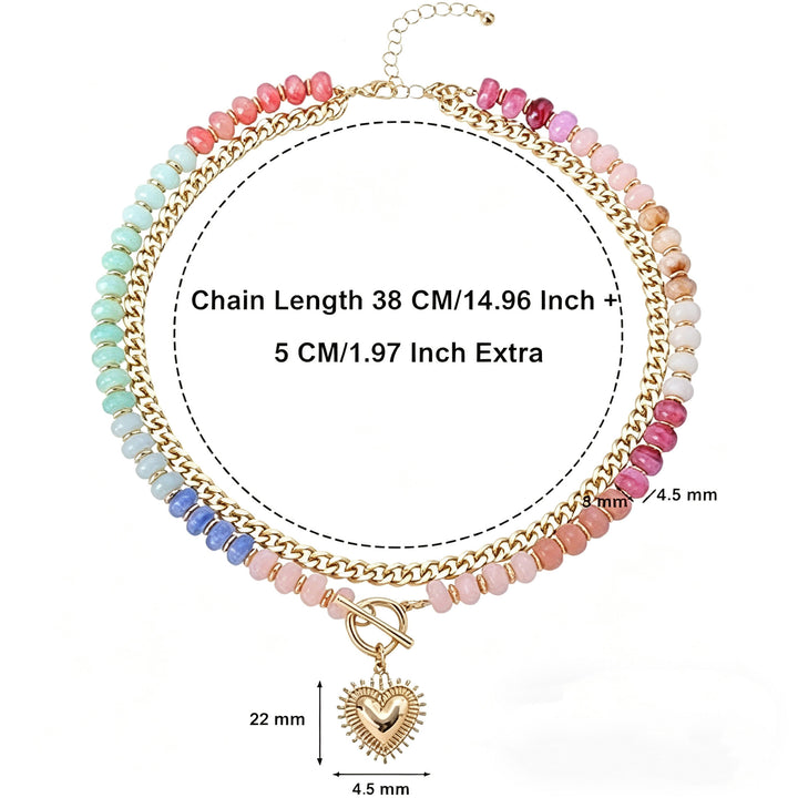 Colorful Beaded Heart Pendant Necklace