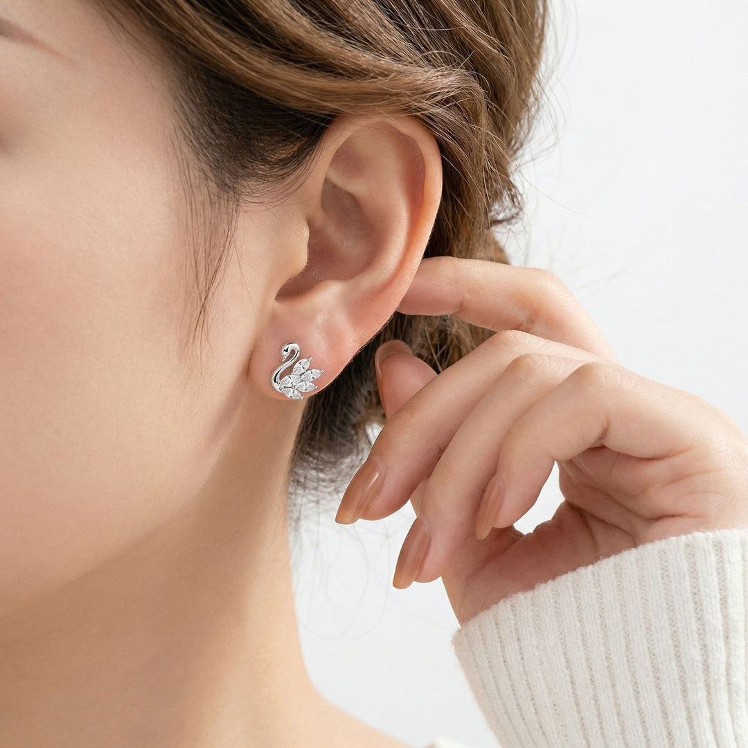 Swan Crystal Stud Earrings Set