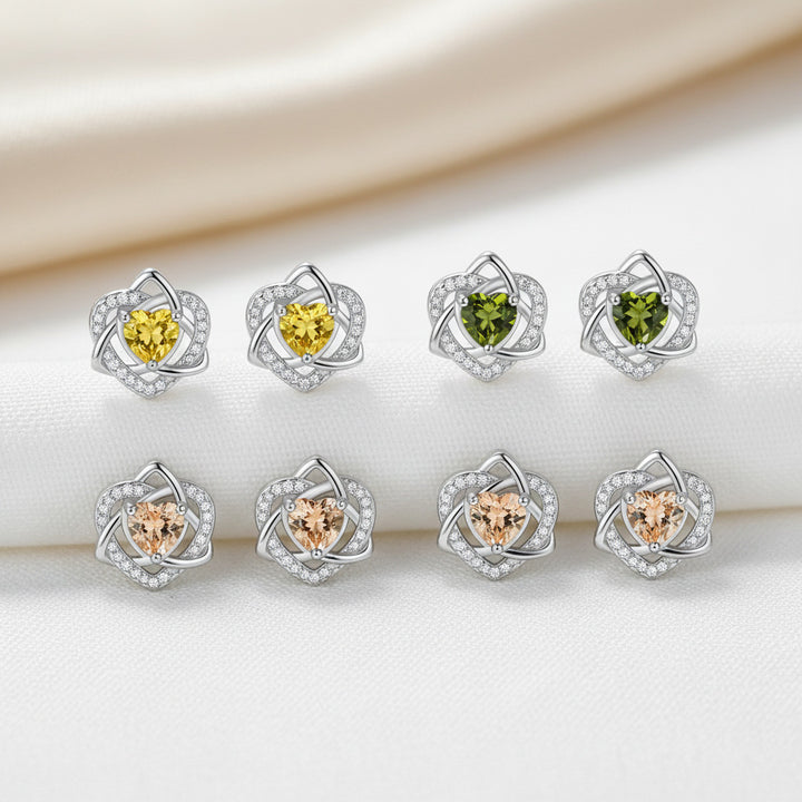 Heart Celtic Knot Birthstone Stud Earrings