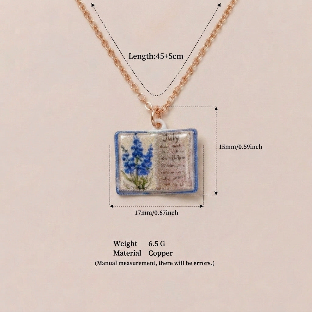 Birth Month Flower Book Necklace