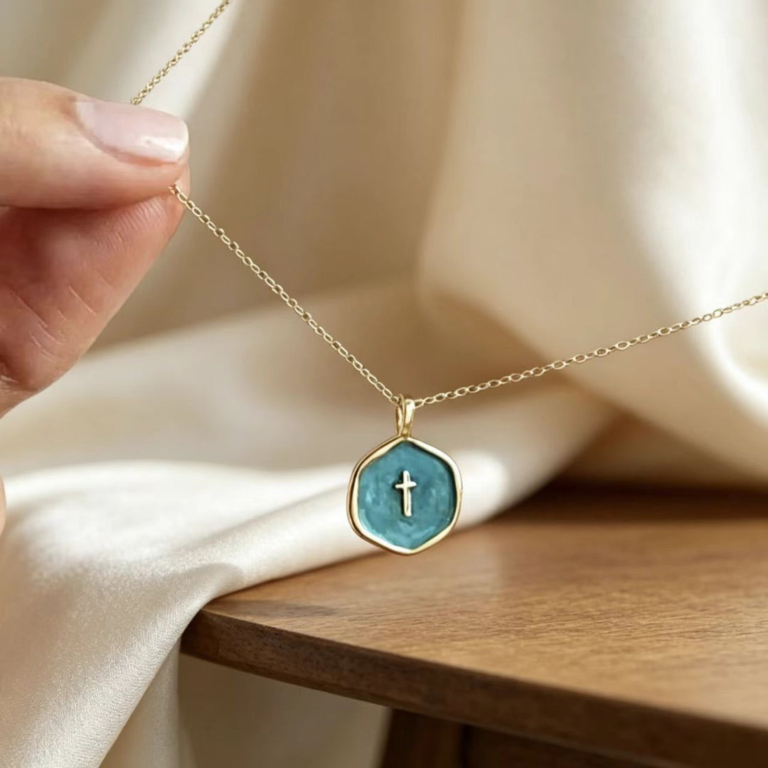 Minimalist Hexagon Cross Necklace