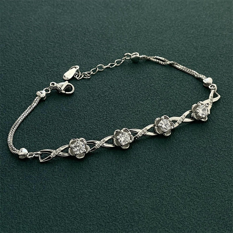 Silver Floral Crystal Bracelet
