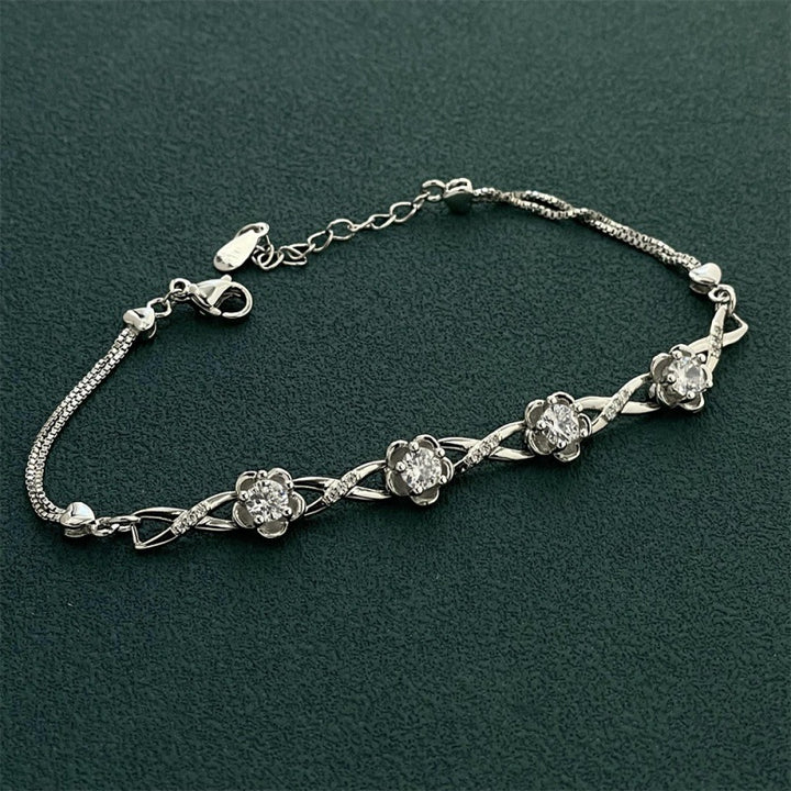 Silver Floral Crystal Bracelet
