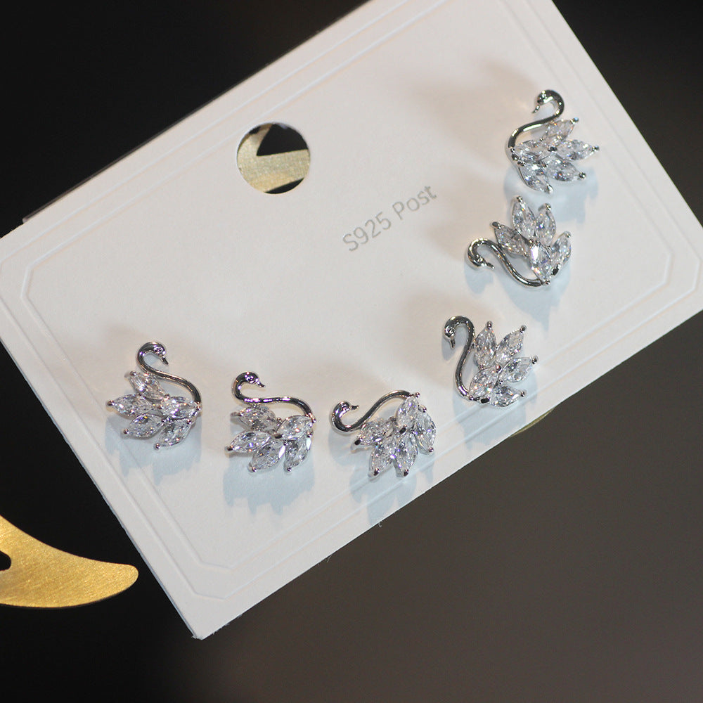 Swan Crystal Stud Earrings Set