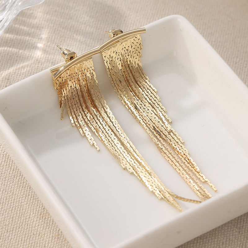 Golden Cascade Chain Tassel Earrings